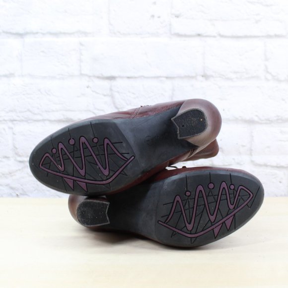 Earthies Eleganza Red Leather Pleated Laced Side Zip High Heeled Ankle Boots 7 B - Picture 9 of 9